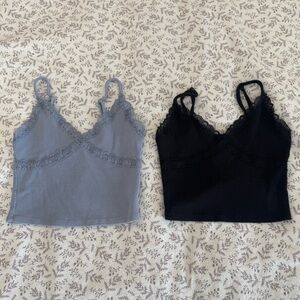 Garage Cropped Lace Tank Tops - Blue & Black Size Small